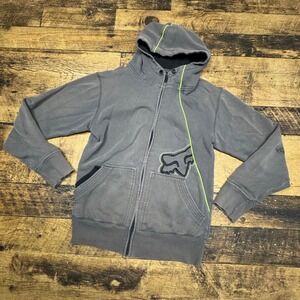 Fox Racing Full‎ Zip Hoodie Sweatshirt Gray Neon Green Logo Kids Size S READ